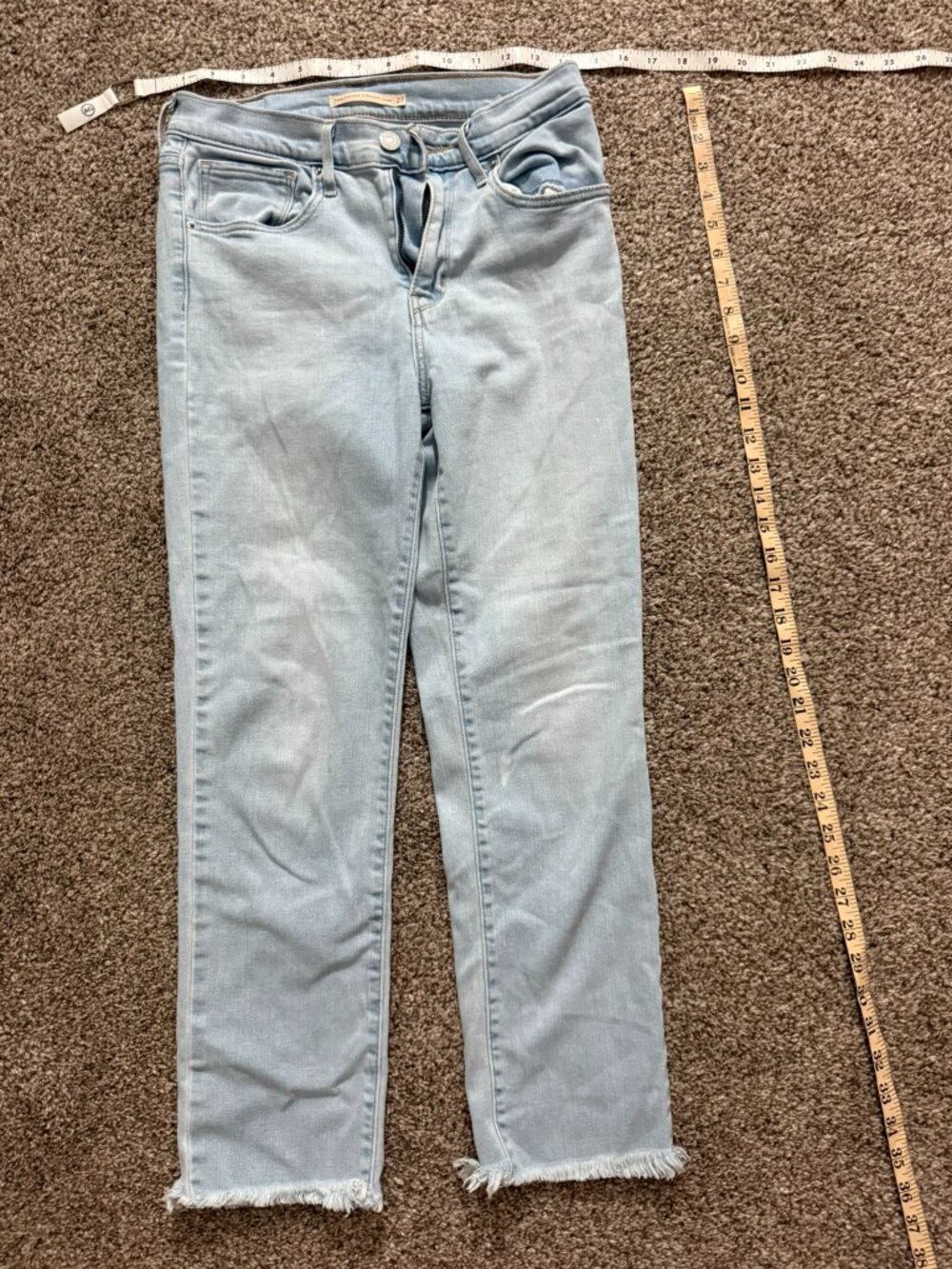 Levis 724 High Rise Straight Crop Jeans Size 27 Womens Light Wash Raw Hem